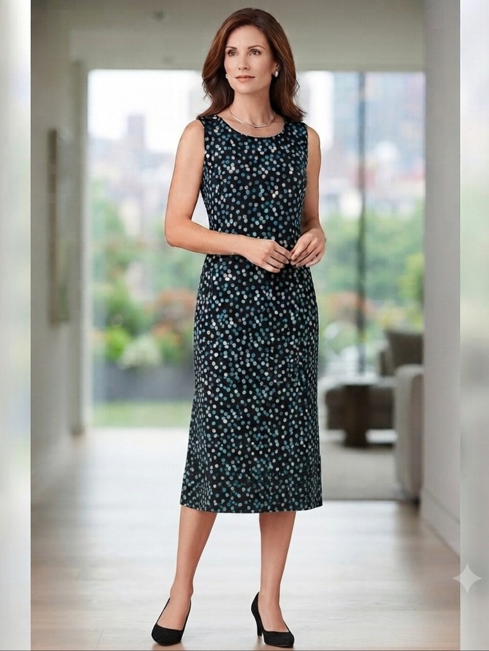 Danny & Nicole Medium Sleeveless Black Polka Dot Flounce Dress